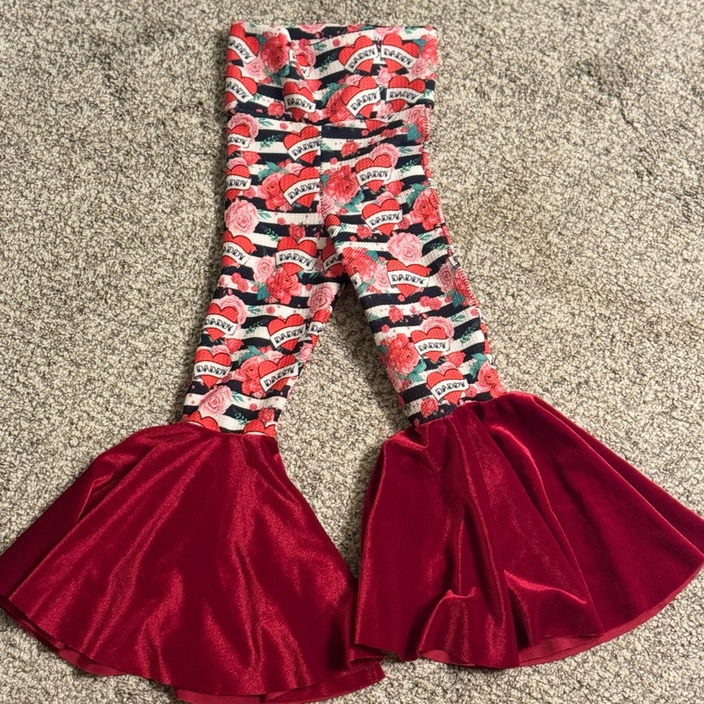 Floral Heart Print Bell Bottom Pants